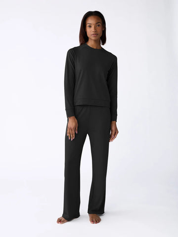 Women's Brushed Bamboo Wide Leg Pull On Pant & Pullover Crew Set
