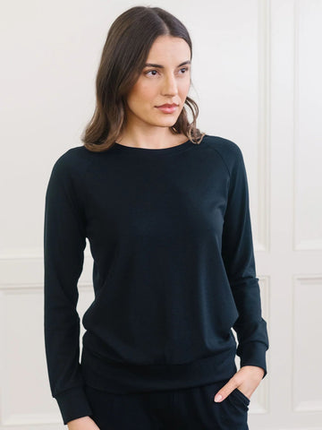 Women's Brushed Bamboo Wide Leg Pull On Pant & Pullover Crew Set
