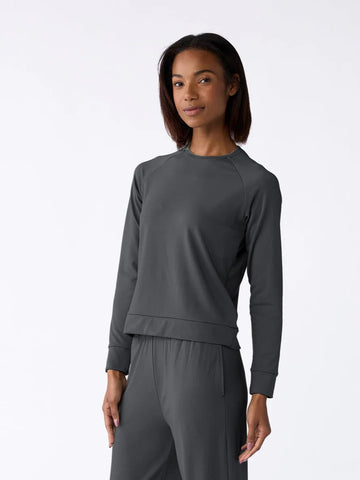 Women's Brushed Bamboo Wide Leg Pull On Pant & Pullover Crew Set