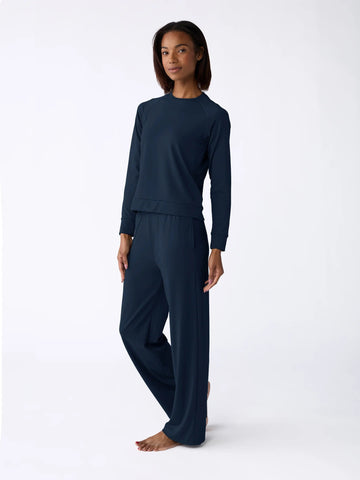 Women's Brushed Bamboo Wide Leg Pull On Pant & Pullover Crew Set