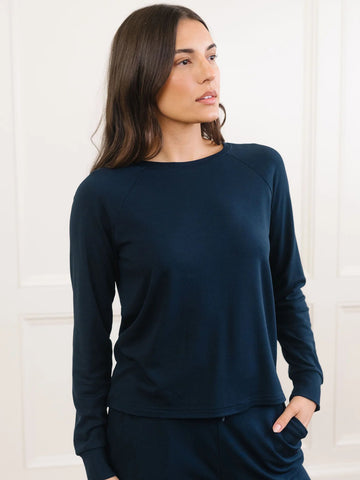 Women's Brushed Bamboo Wide Leg Pull On Pant & Pullover Crew Set