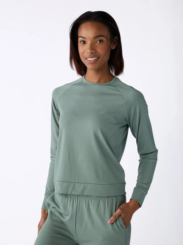 Women's Brushed Bamboo Wide Leg Pull On Pant & Pullover Crew Set