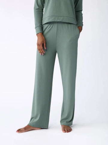 Women's Brushed Bamboo Wide Leg Pull On Pant & Pullover Crew Set