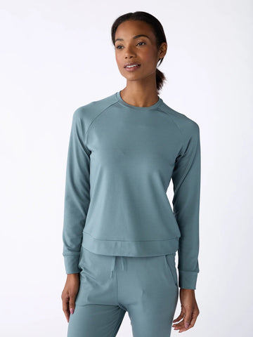 Women's Brushed Bamboo Wide Leg Pull On Pant & Pullover Crew Set