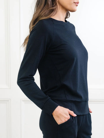 Women's Brushed Bamboo Wide Leg Pull On Pant & Pullover Crew Set