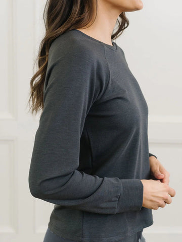 Women's Brushed Bamboo Wide Leg Pull On Pant & Pullover Crew Set
