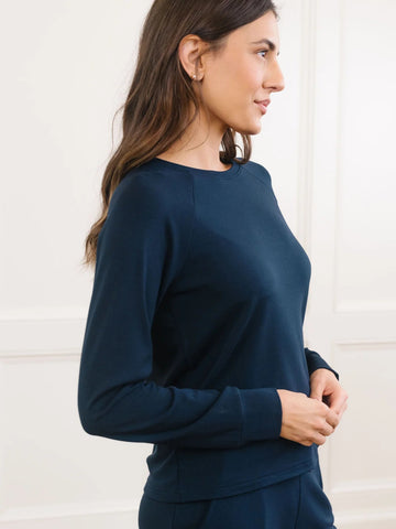 Women's Brushed Bamboo Wide Leg Pull On Pant & Pullover Crew Set