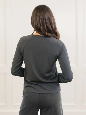 Women's Brushed Bamboo Wide Leg Pull On Pant & Pullover Crew Set