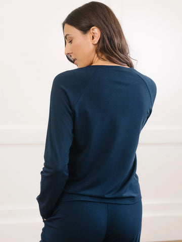Women's Brushed Bamboo Wide Leg Pull On Pant & Pullover Crew Set