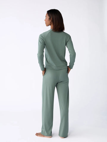 Women's Brushed Bamboo Wide Leg Pull On Pant & Pullover Crew Set
