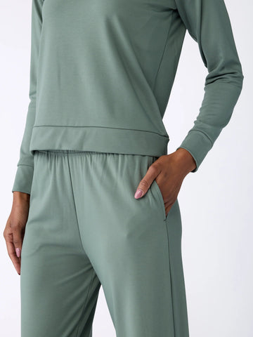 Women's Brushed Bamboo Wide Leg Pull On Pant & Pullover Crew Set