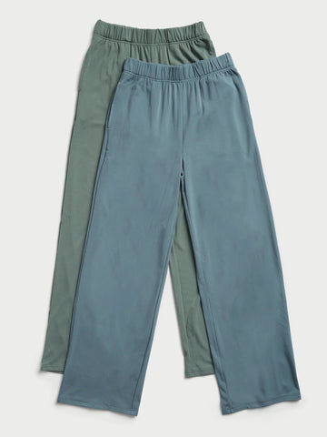 Women's Brushed Bamboo Wide Leg Pull On Pant & Pullover Crew Set