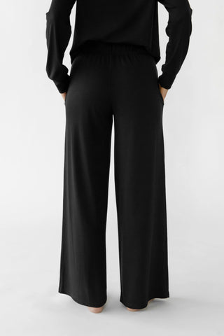 Women's Brushed Bamboo Wide Leg Pull On Pant & Pullover Crew Set