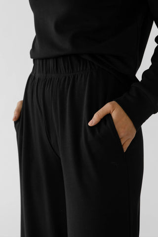 Women's Brushed Bamboo Wide Leg Pull On Pant & Pullover Crew Set