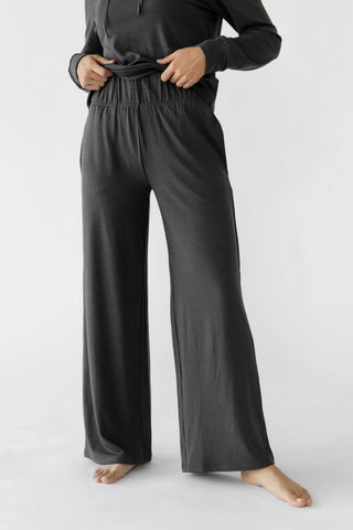 Women's Brushed Bamboo Wide Leg Pull On Pant & Pullover Crew Set