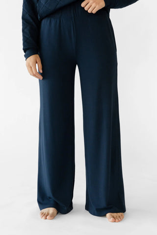 Women's Brushed Bamboo Wide Leg Pull On Pant & Pullover Crew Set