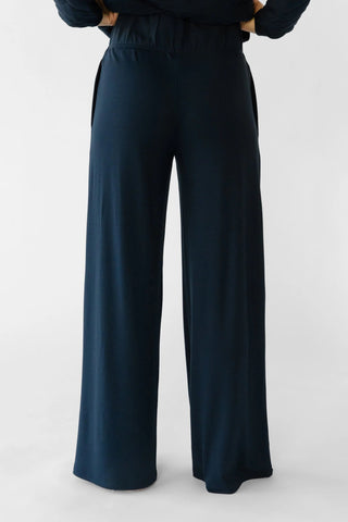 Women's Brushed Bamboo Wide Leg Pull On Pant & Pullover Crew Set