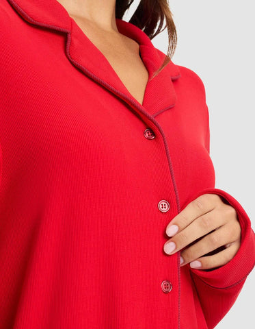 Women's Bamboo Rib-Knit Classic Long Sleeve Pajama Top