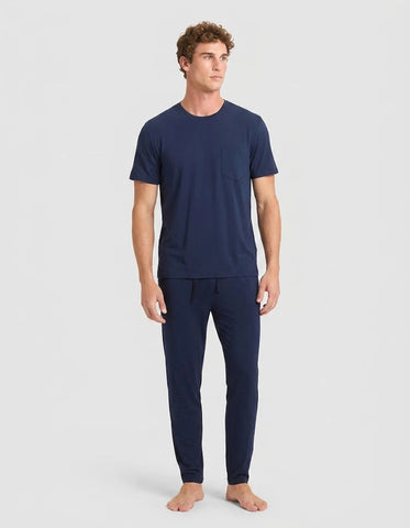 Men's Bamboo Stretch-Knit Short Sleeve Tee & Pant Pajama Set