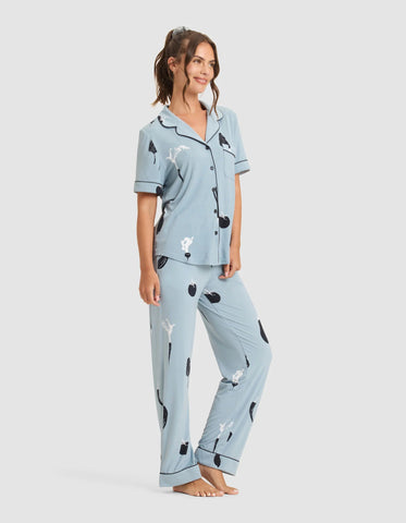 Women's Bamboo Stretch-Knit Short Sleeve & Pant Pajama Set - Last Chance