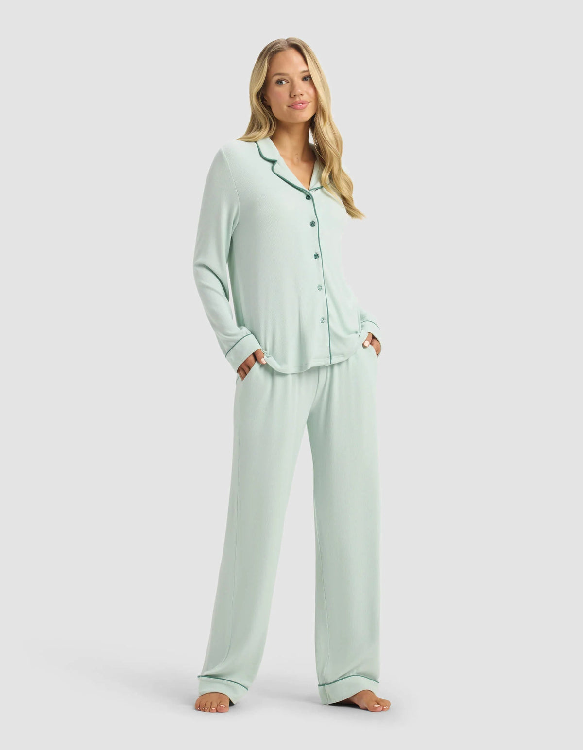 Women's Bamboo Rib-Knit Classic Long Sleeve Pajama Set