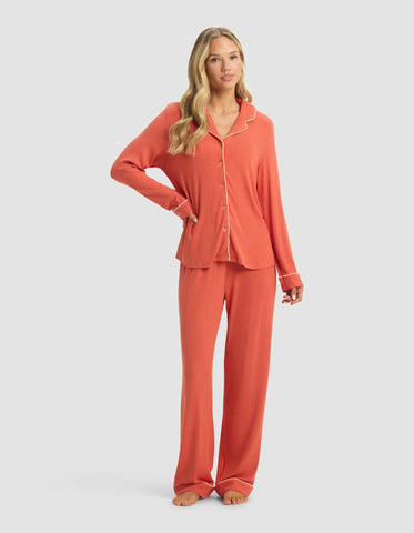 Women's Bamboo Rib-Knit Classic Long Sleeve Pajama Set