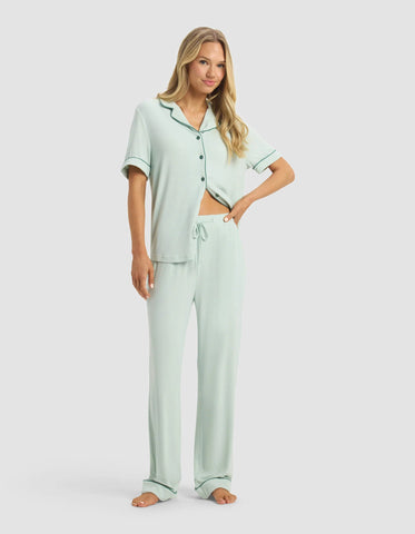 Women's Rib-Knit Classic Short Sleeve & Pant Pajama Set