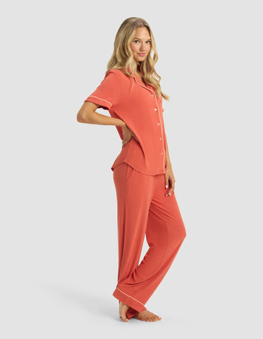 Women's Rib-Knit Classic Short Sleeve & Pant Pajama Set