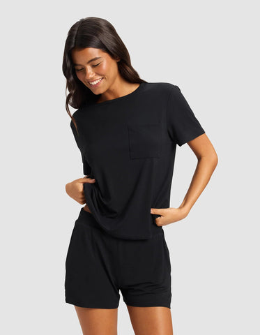 Women's Bamboo Stretch-Knit Lounge Tee & Shorts Set