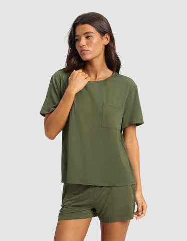 Women's Bamboo Stretch-Knit Lounge Tee & Shorts Set